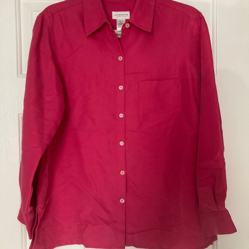 Liz Claiborne Lizsport Petite Small Womens Pink Button Up Shirt